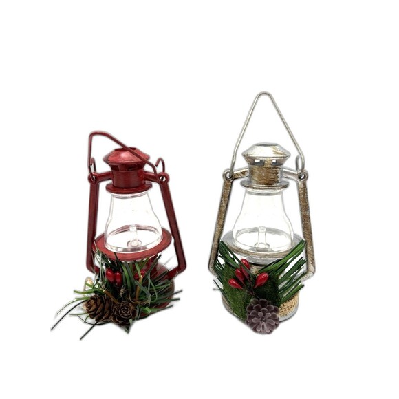 Christmas Lanterns Camping Ornaments Red And Silver Pine cone, Berries Decor - Picture 8 of 12